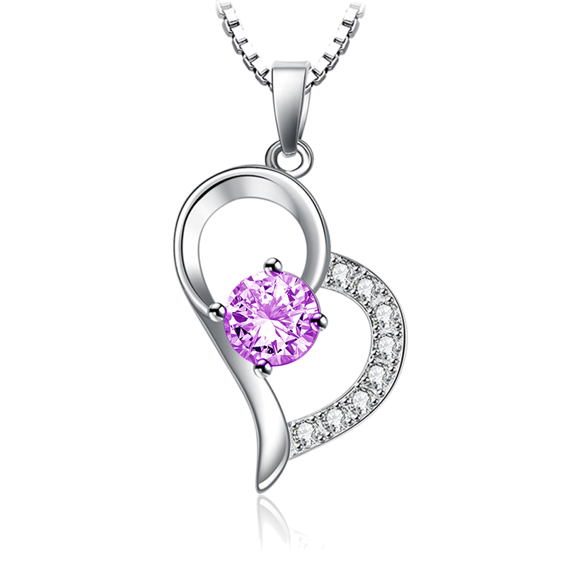 オープンハート パープル CZダイヤ ネックレス image number 0