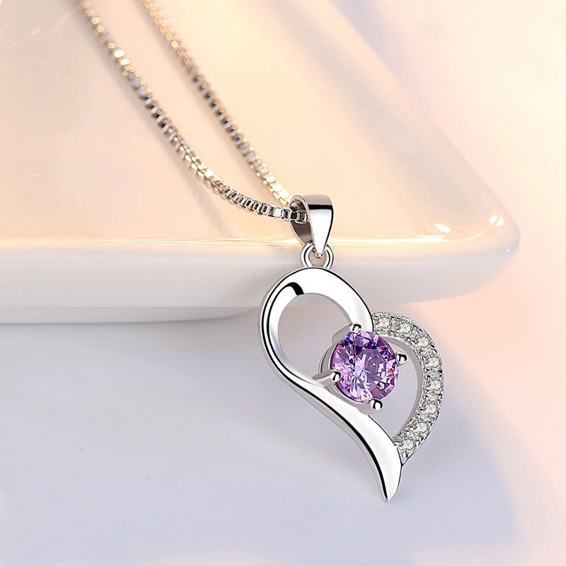 オープンハート パープル CZダイヤ ネックレス image number 1