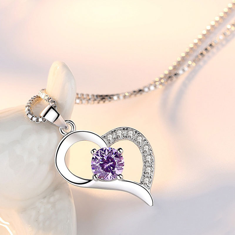 オープンハート パープル CZダイヤ ネックレス image number 2