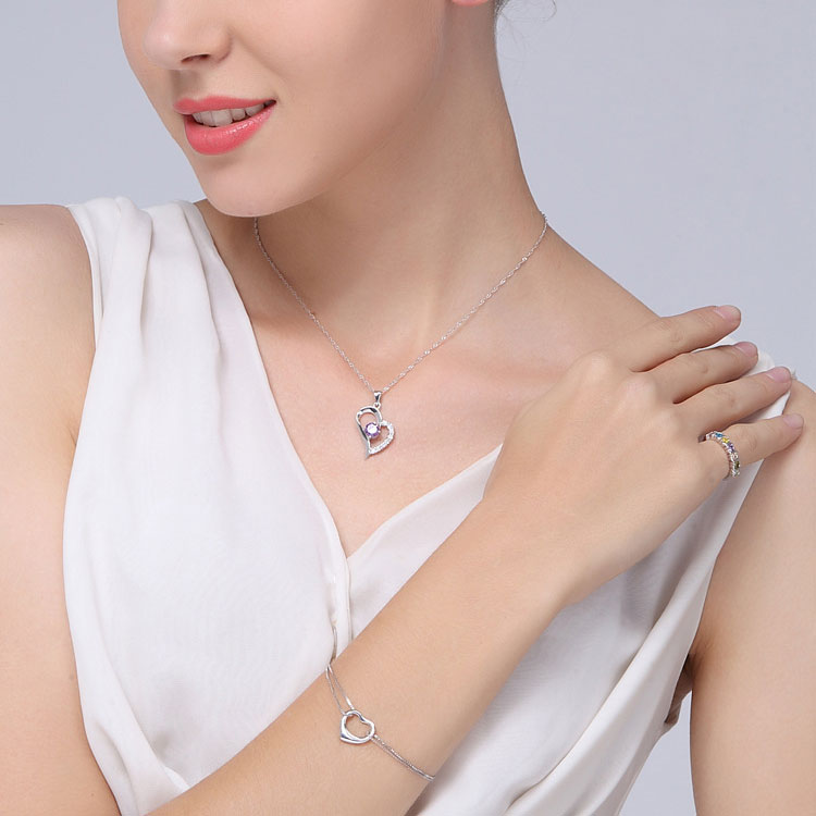 オープンハート パープル CZダイヤ ネックレス image number 3