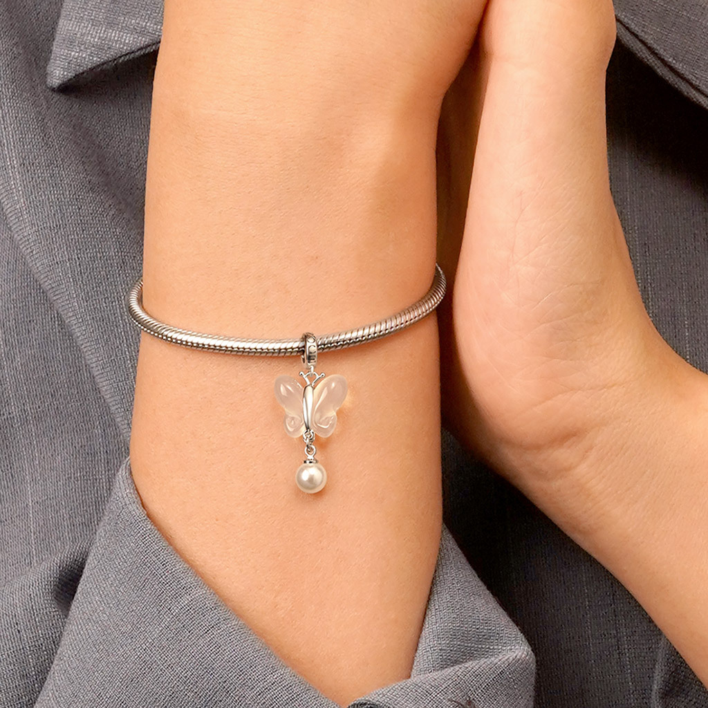 カルセドニー バタフライ パール ペンダント image number 5