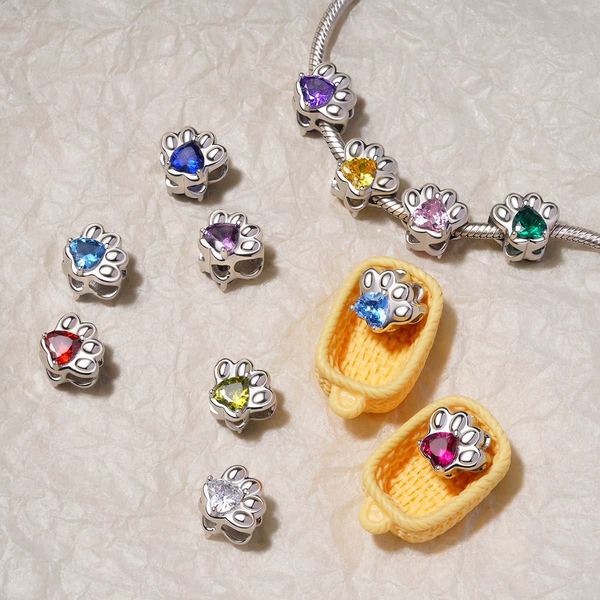 ペットの足跡 ハート誕生石チャーム image number 2