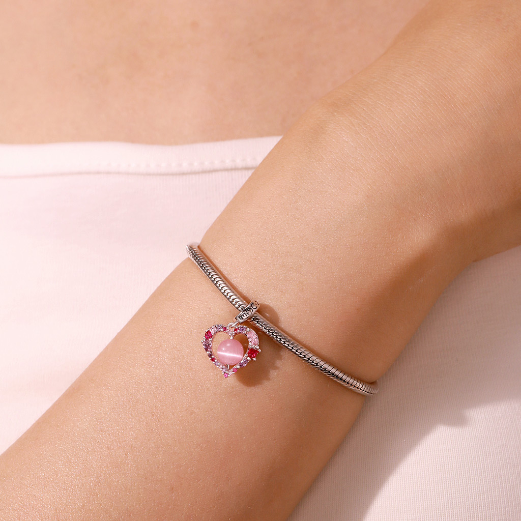 キャッツアイ ラウンド ビーズ ハート ペンダント image number 5