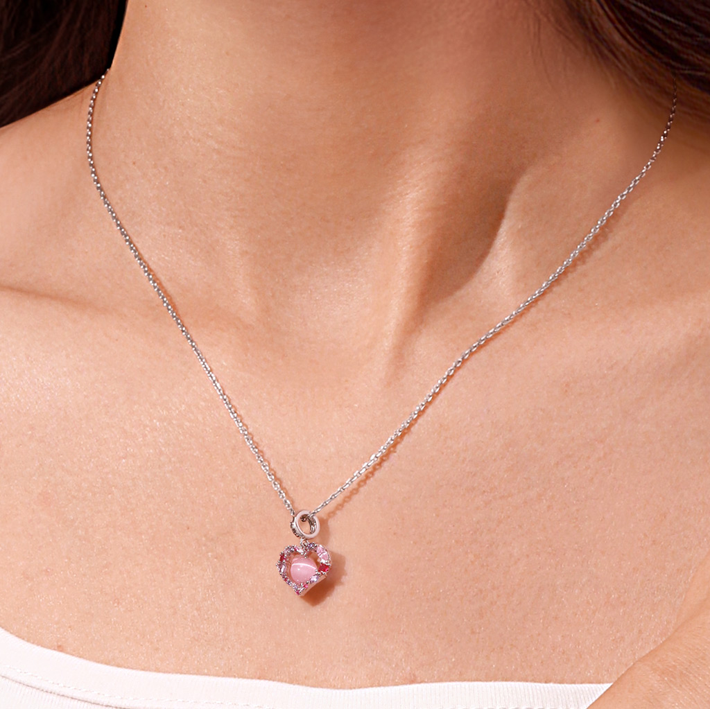 キャッツアイ ラウンド ビーズ ハート ペンダント image number 3