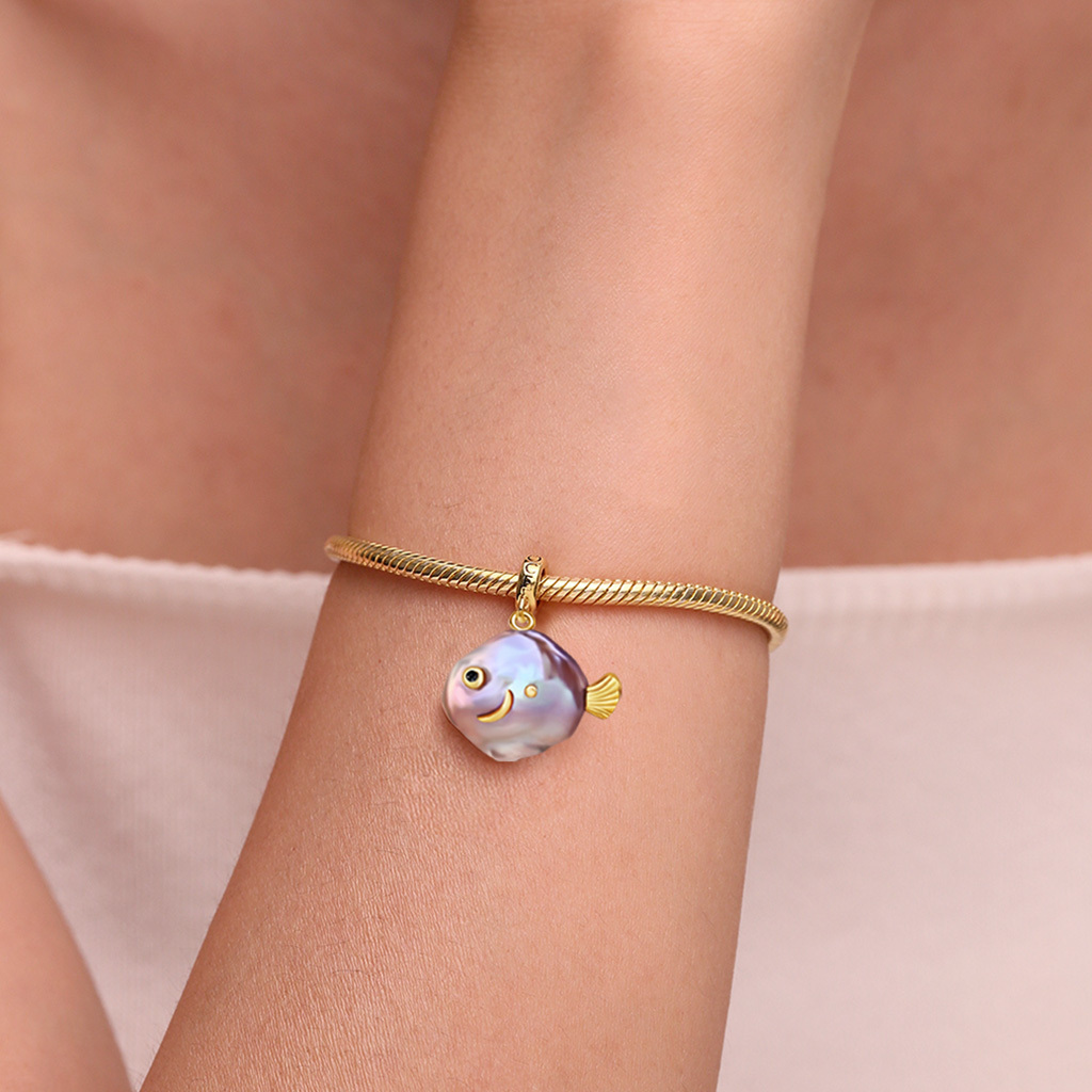 フィッシュバロックパールゴールドメッキペンダント image number 3