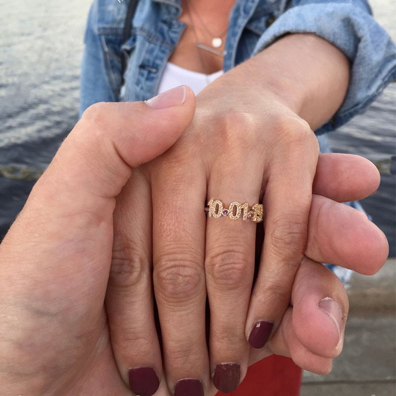 誕生石付きダイヤモンドデート細身リング image number 5