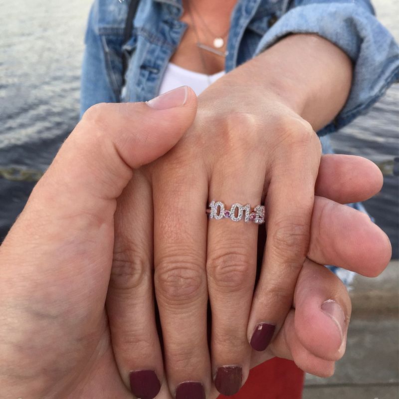 誕生石付きダイヤモンドデート細身リング image number 6