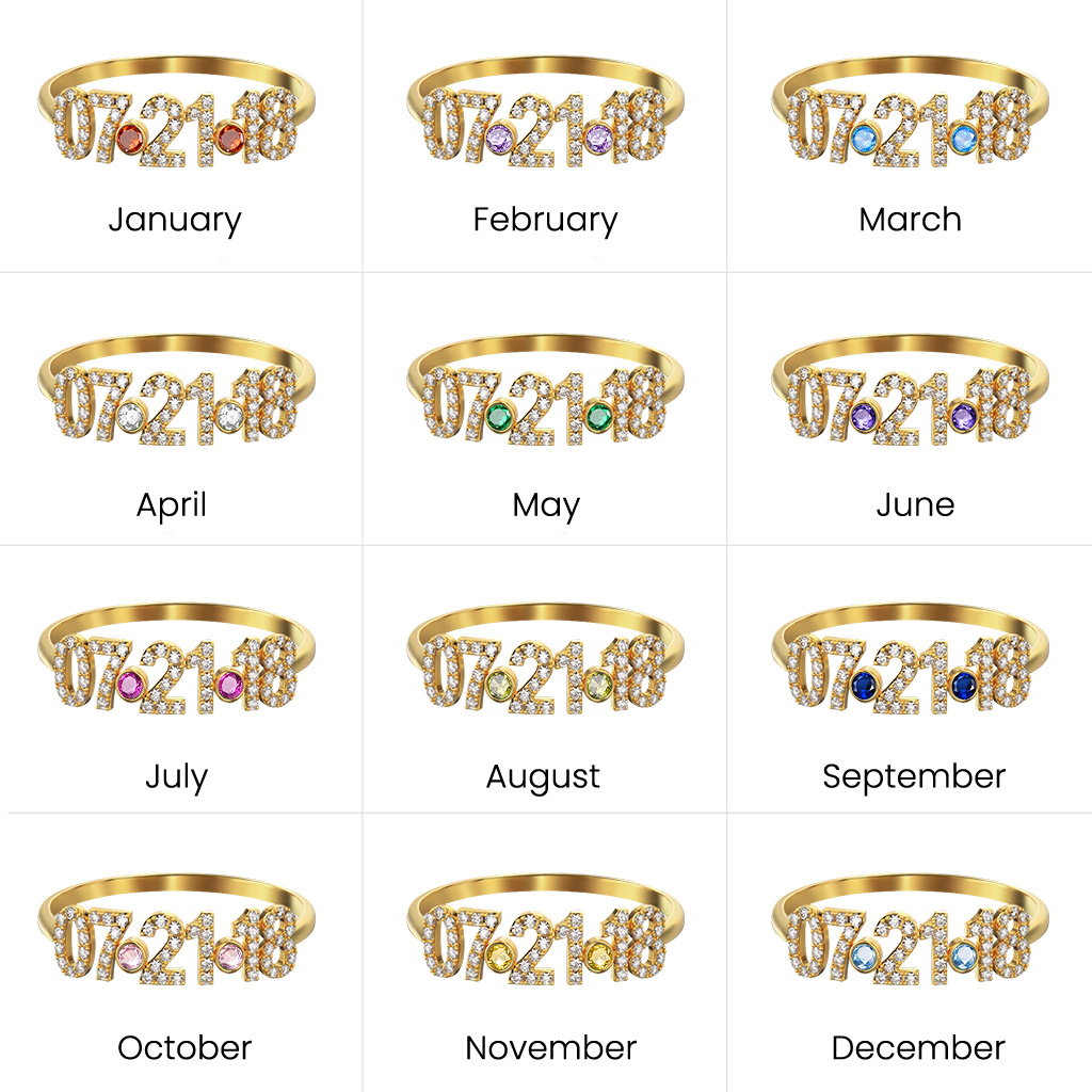 誕生石付きダイヤモンドデート細身リング image number 4