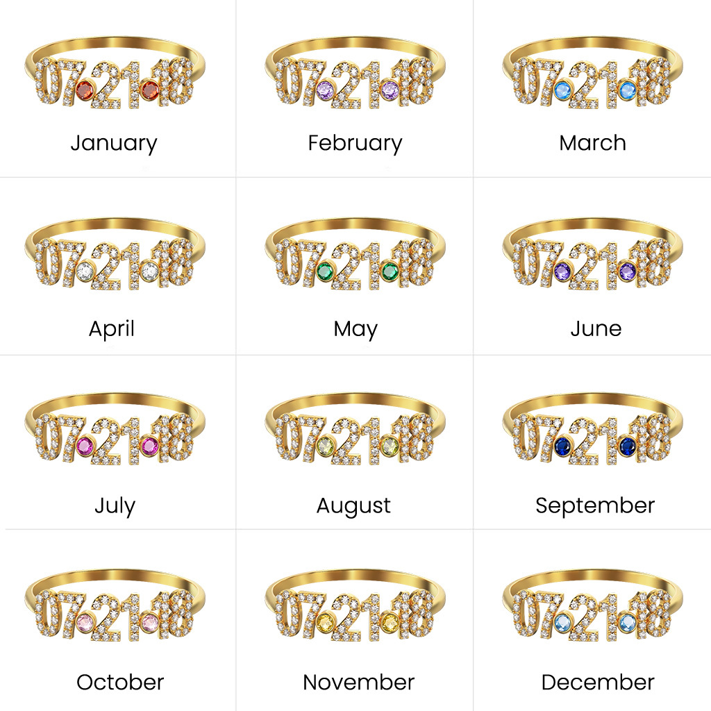 誕生石付きダイヤモンドデート細身リング image number 4