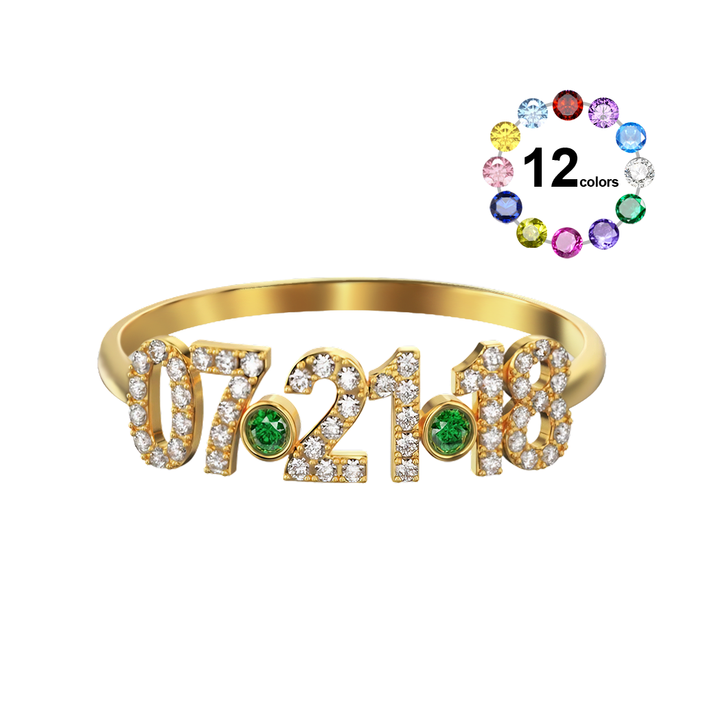 誕生石付きダイヤモンドデート細身リング image number 0