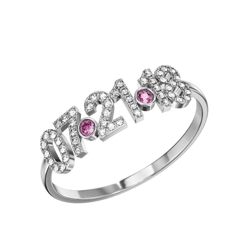 誕生石付きダイヤモンドデート細身リング image number 3