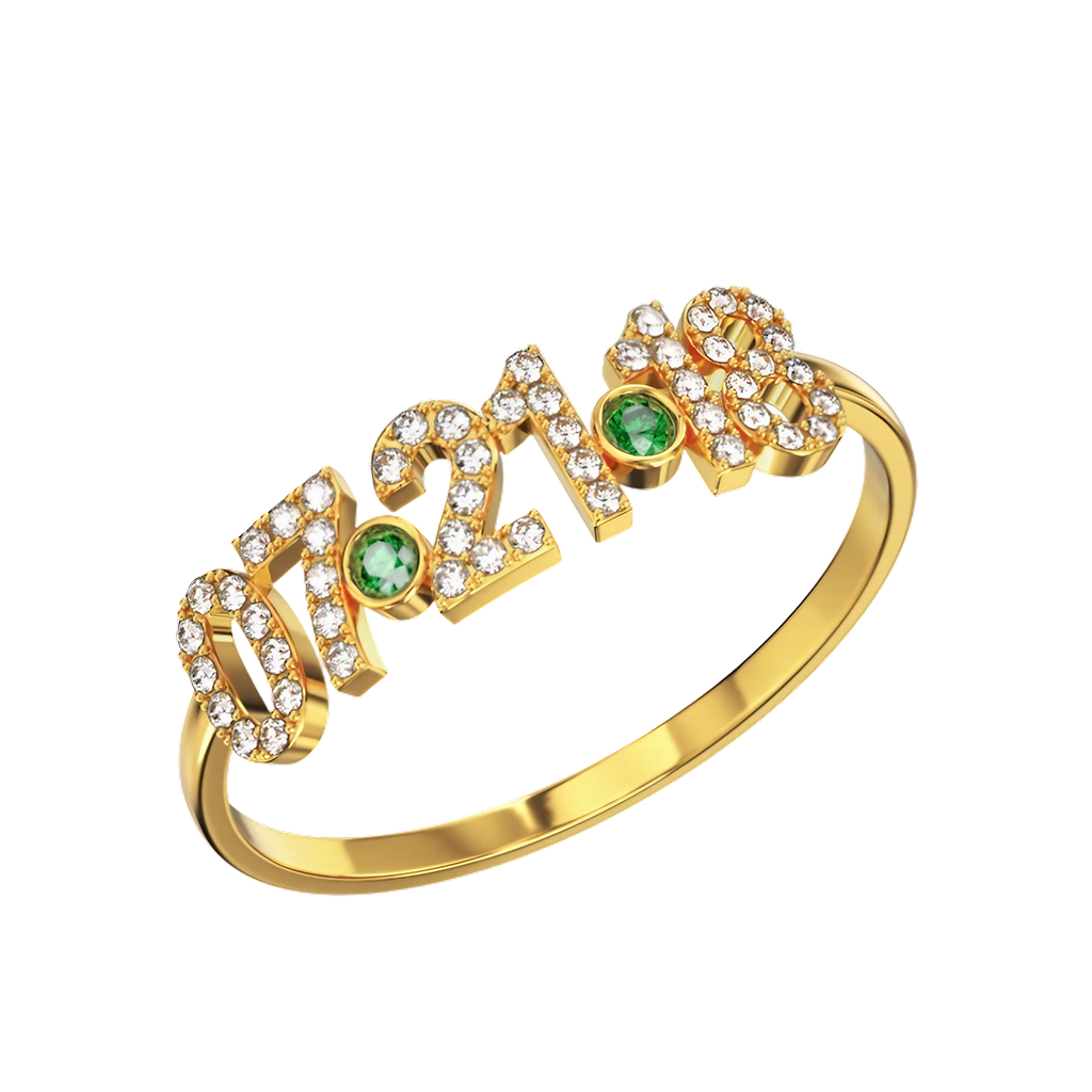 誕生石付きダイヤモンドデート細身リング image number 1