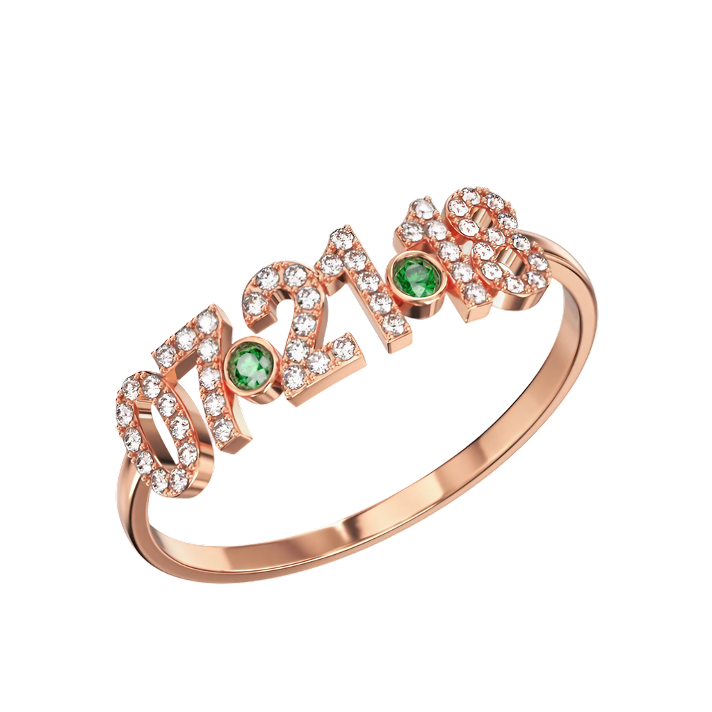 誕生石付きダイヤモンドデート細身リング image number 2