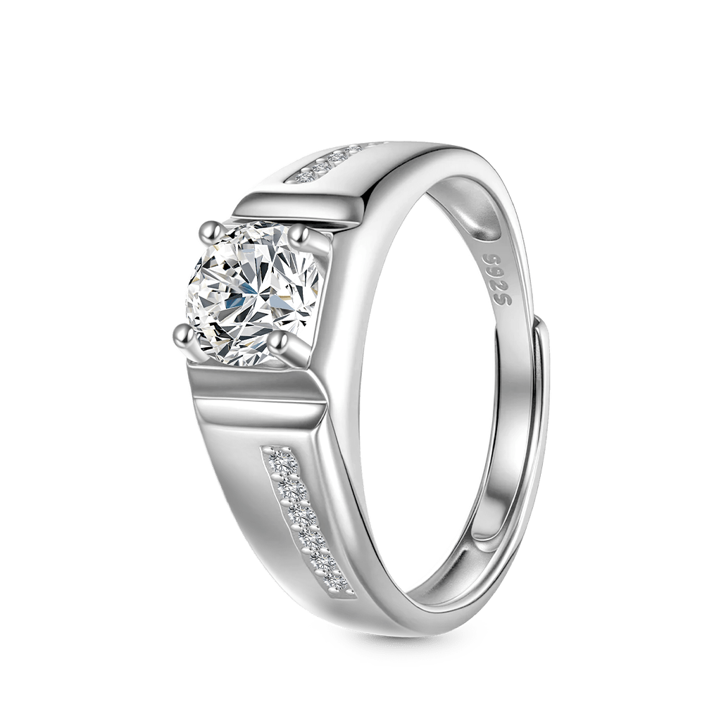 ラグジュアリーな1カラットモアッサナイトのメンズ結婚指輪 image number 1