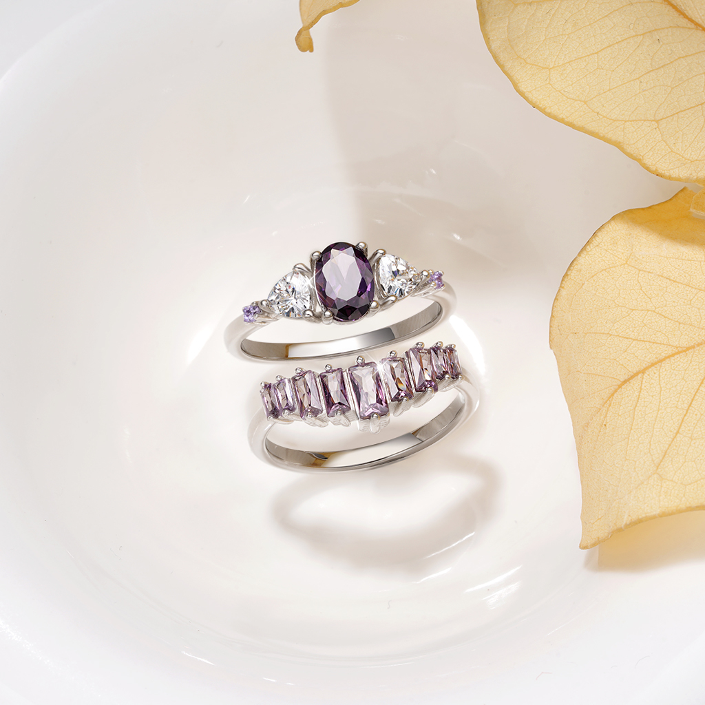 Egg-cut Fuchsia Rectangle Ring Set image number 2