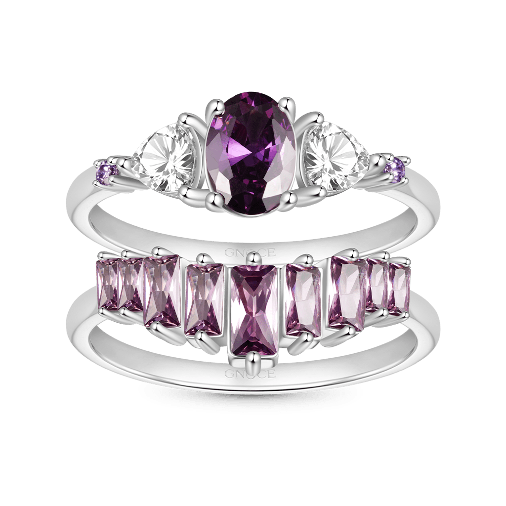 Egg-cut Fuchsia Rectangle Ring Set image number 0