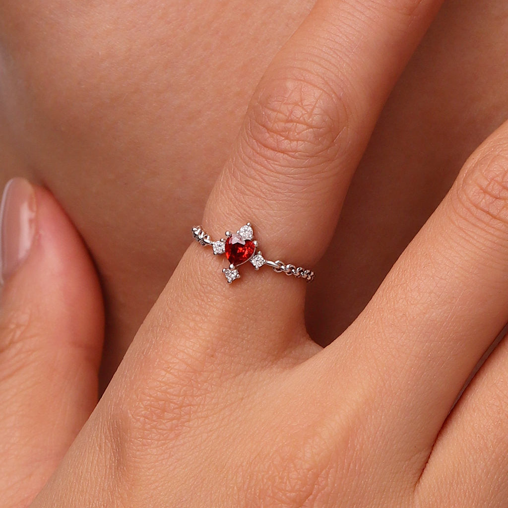 誕生石ハートの調節可能なチェーンリング image number 5