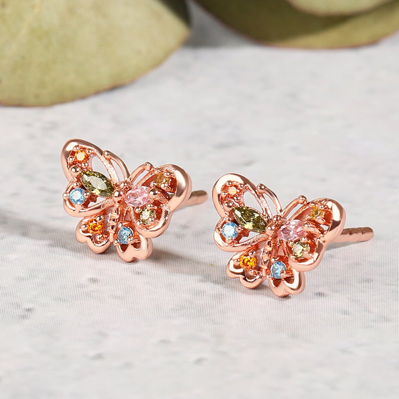 スタッドピアス バタフライ 蝶々 アクセサリー K18 ピンク