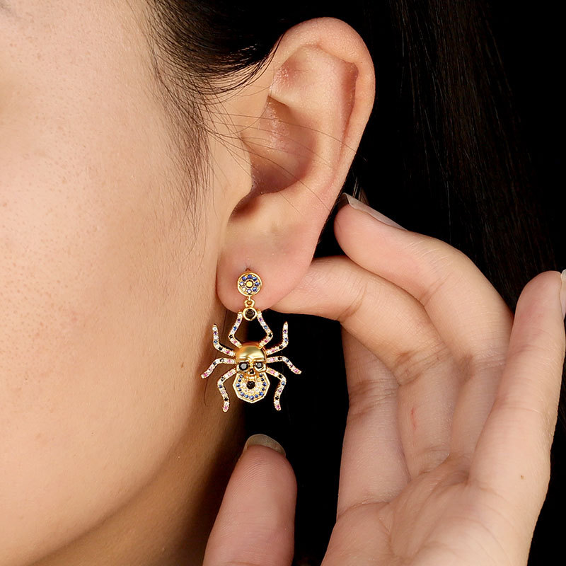 Spider Skull Earrings image number 2