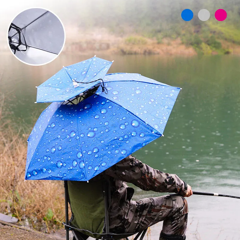 雙層戶外防曬傘帽 釣魚遮陽傘 防雨防風抗UV折疊頭戴雨傘 摺疊採茶頭傘晴雨傘登山露營郊遊旅行
