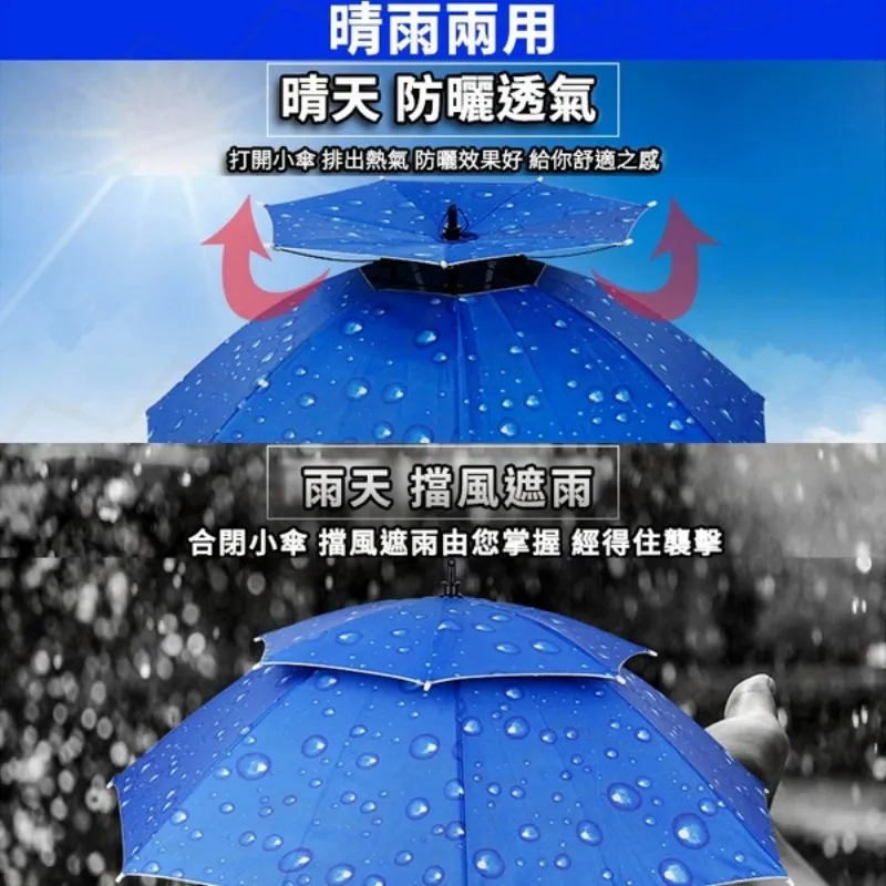雙層戶外防曬傘帽 釣魚遮陽傘 防雨防風抗UV折疊頭戴雨傘 摺疊採茶頭傘晴雨傘登山露營郊遊旅行