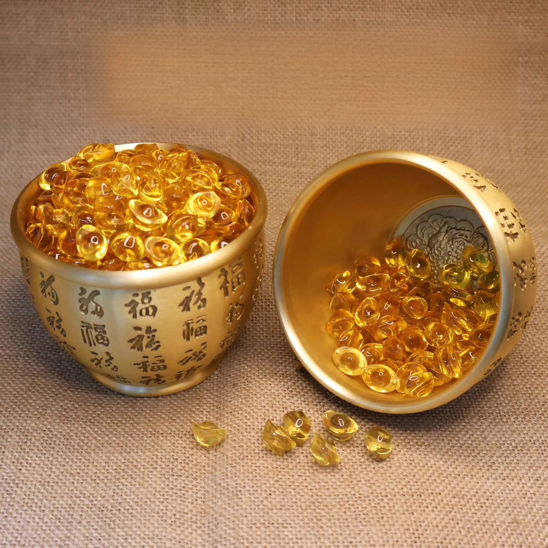 招財聚財精雕黃銅百福缸