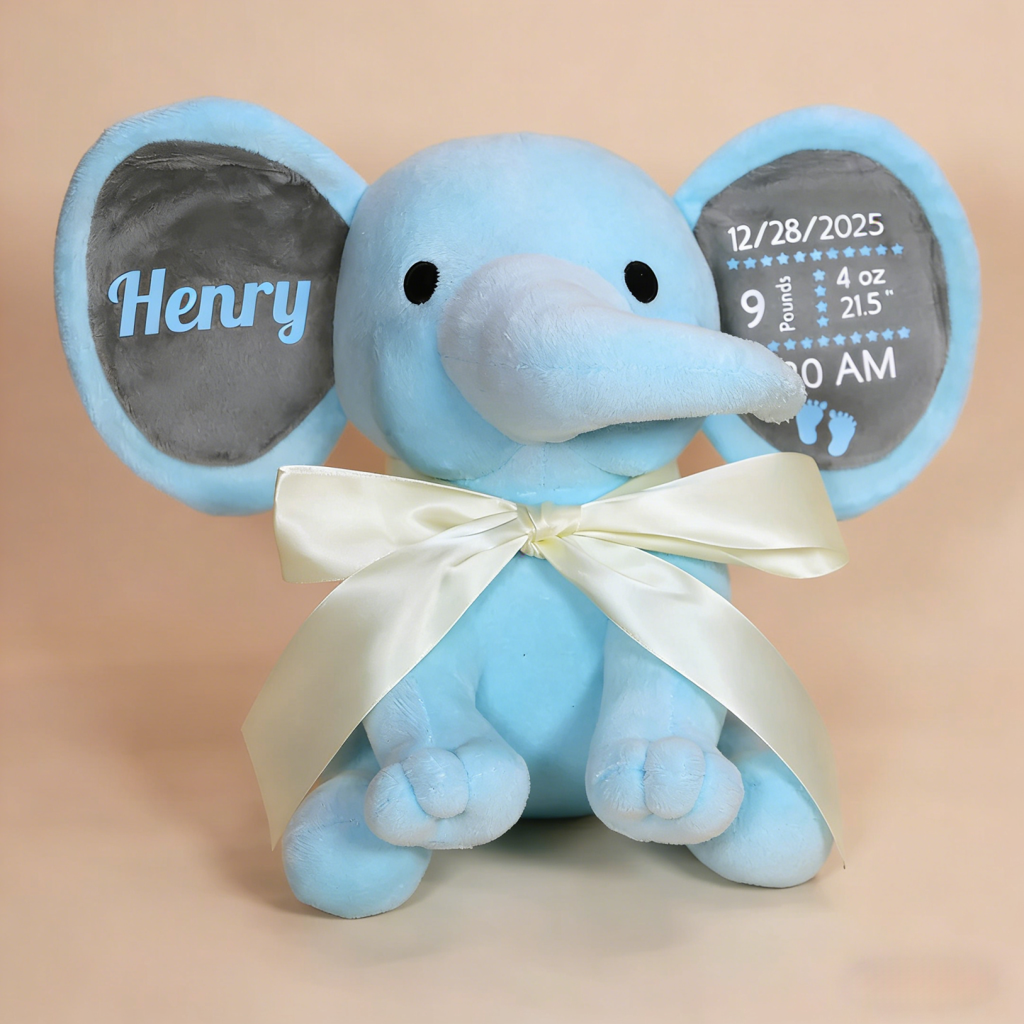 Personalized Birth Stats Elephant – Baby Comfort Plush Toy