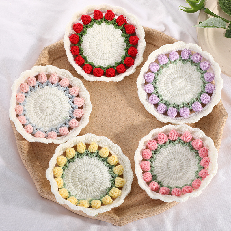 Handmade Crochet Tulip Coaster Set with Transformable Floral Design Eco-Friendly Home Decor Gifts For Couple - CustWitAU