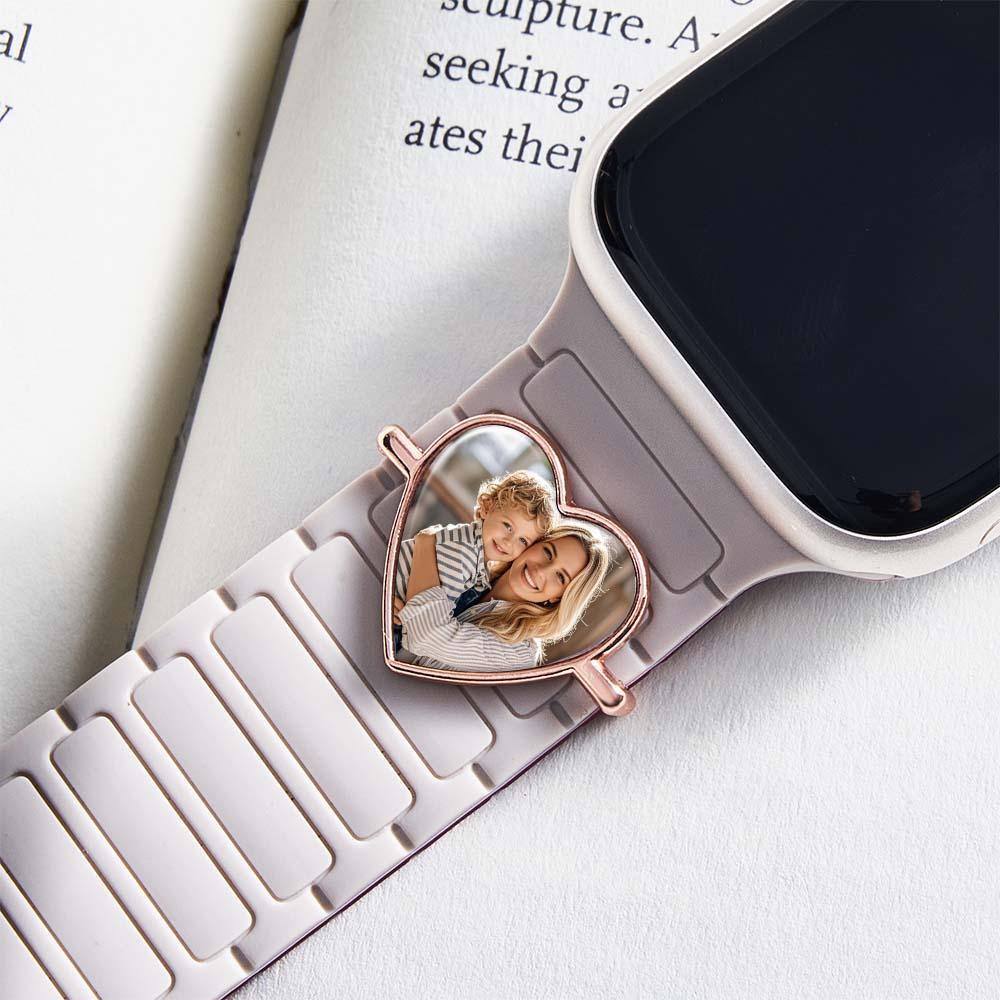 Custom Photo Engraved Watch Strap Charm - Personalized Smartwatch Beaded Accessory