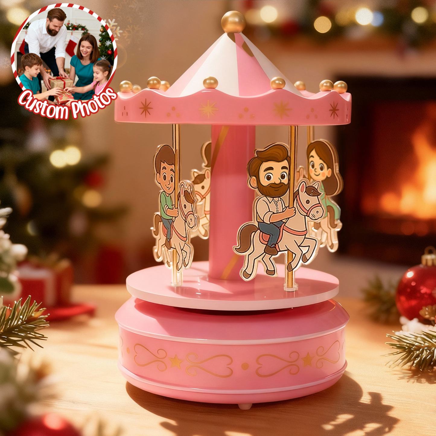 Custom Portrait Carousel Music Box Ornament Family Member Desktop Deco