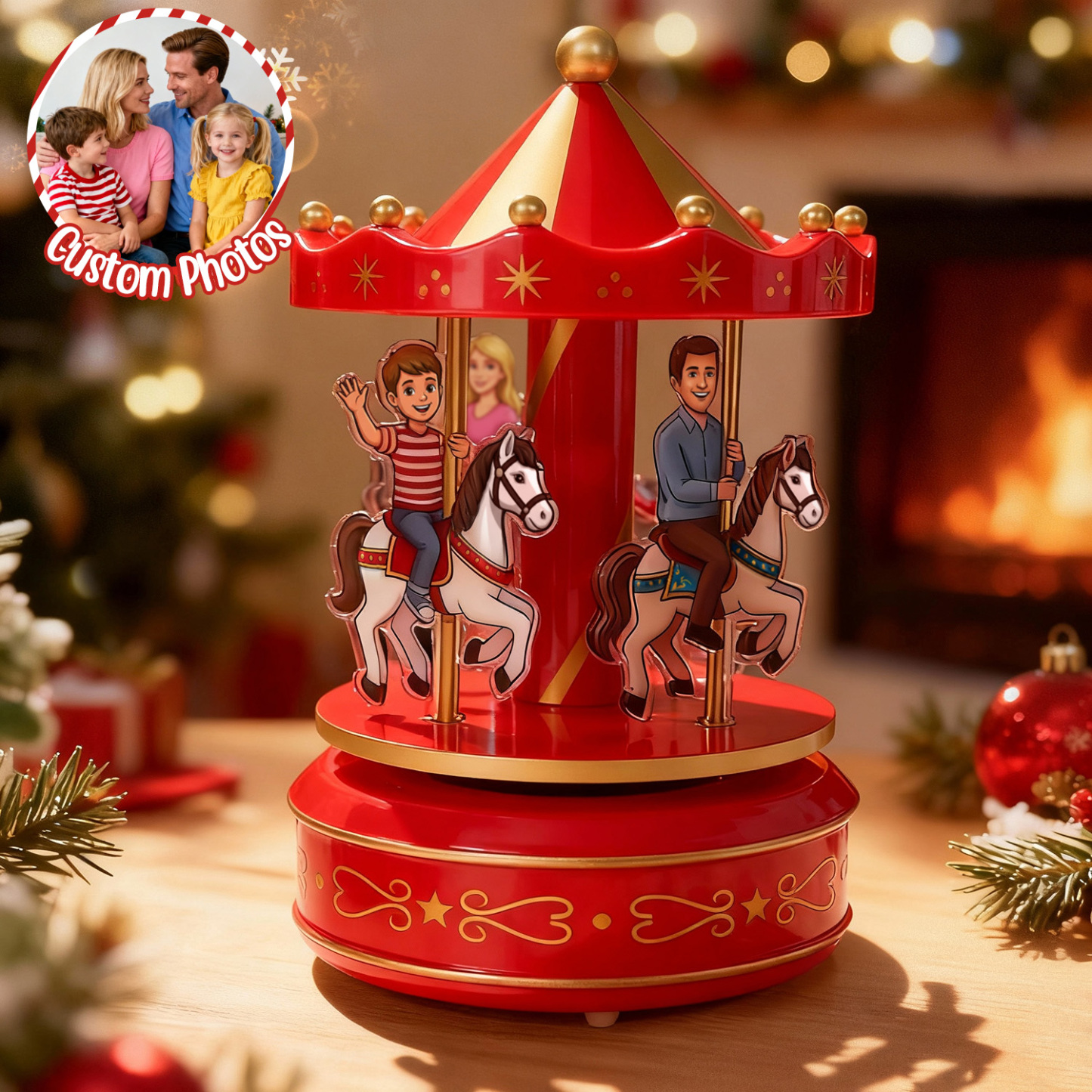 Custom Portrait Carousel Music Box Ornament Family Member Desktop Deco