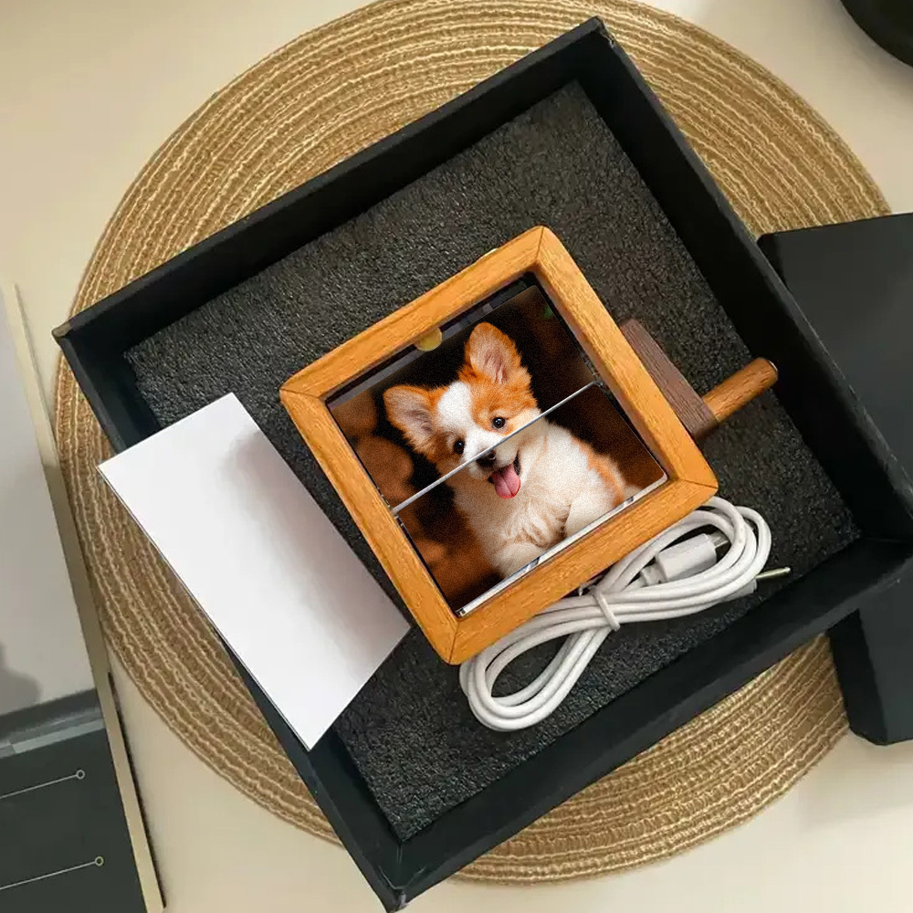 Custom Flip Book Dog Frame Animation Machine Mechanical Hand-cranked Photo Album with Light Black Walnut Baby Photo Cube Frame Creative Gift - CustWitAU