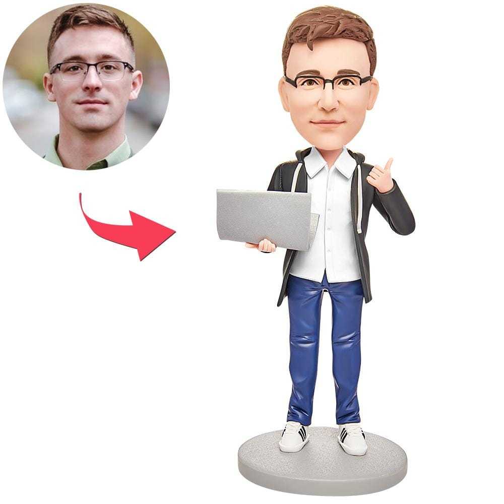 Custom Software Engineer with Computer Bobblehead Engraved with Text - CustWitAU
