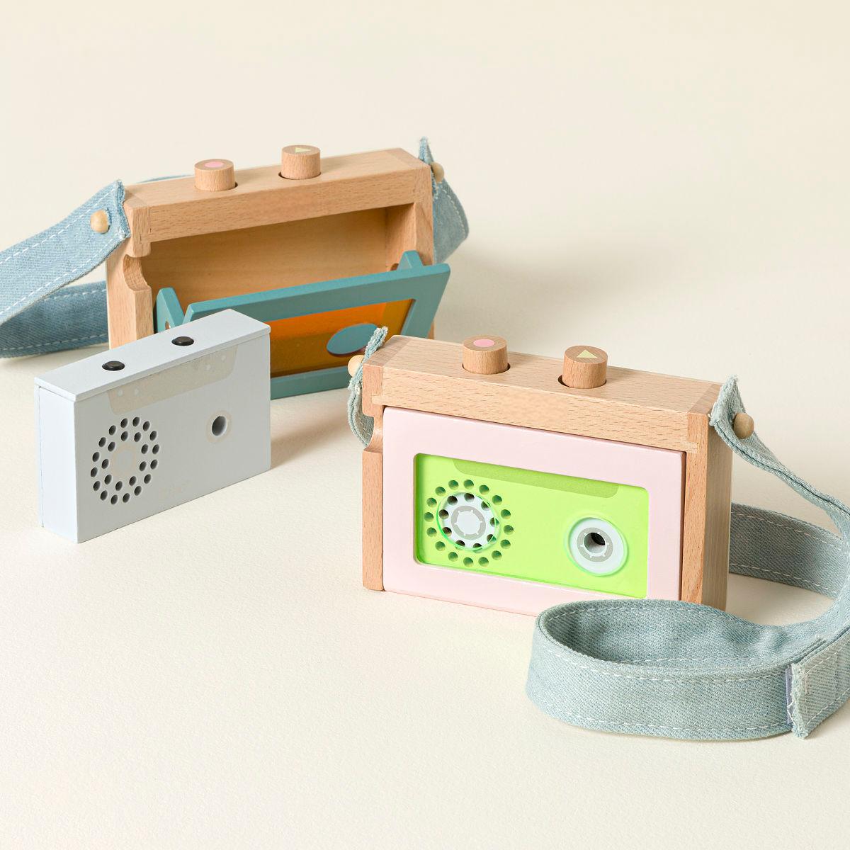 Wooden Mini Tape Recorder for Kids – Portable & Eco-Friendly Music Player with Denim Strap