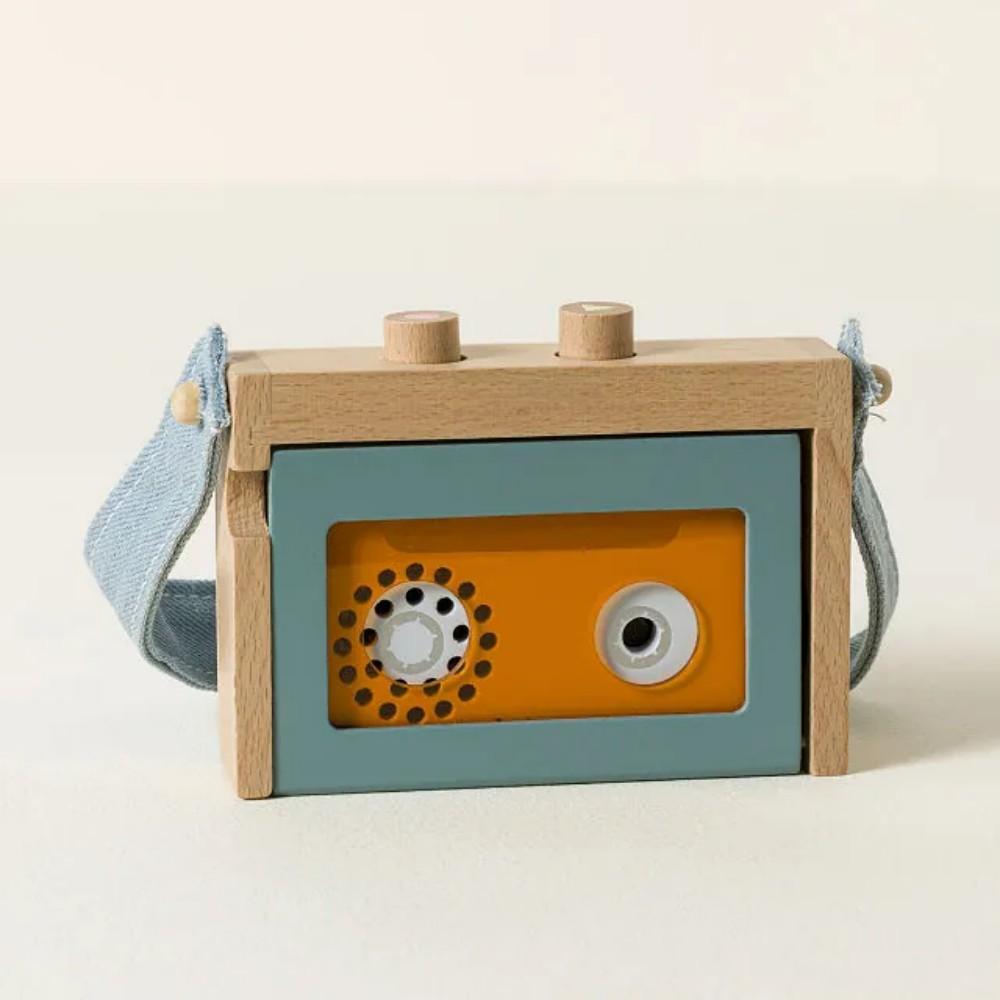 Wooden Mini Tape Recorder for Kids – Portable & Eco-Friendly Music Player with Denim Strap