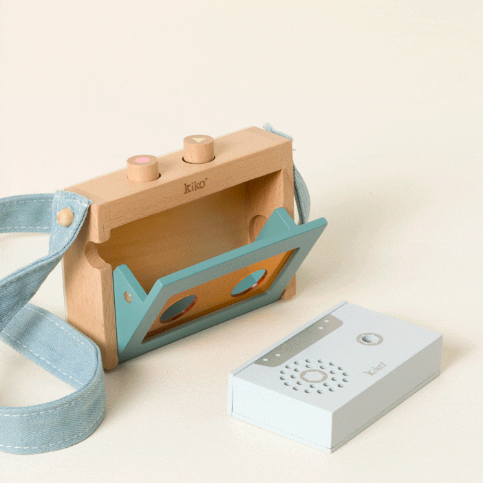 Wooden Mini Tape Recorder for Kids – Portable & Eco-Friendly Music Player with Denim Strap