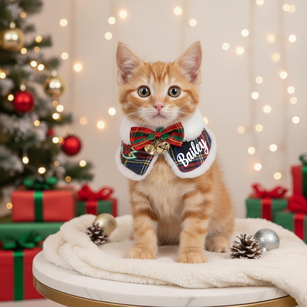 Custom Name Pet Scarf With Plush Collar, Pet Christmas Capes, Cat And Dog Neck Warmers, Christmas Gift For Pet Lovers