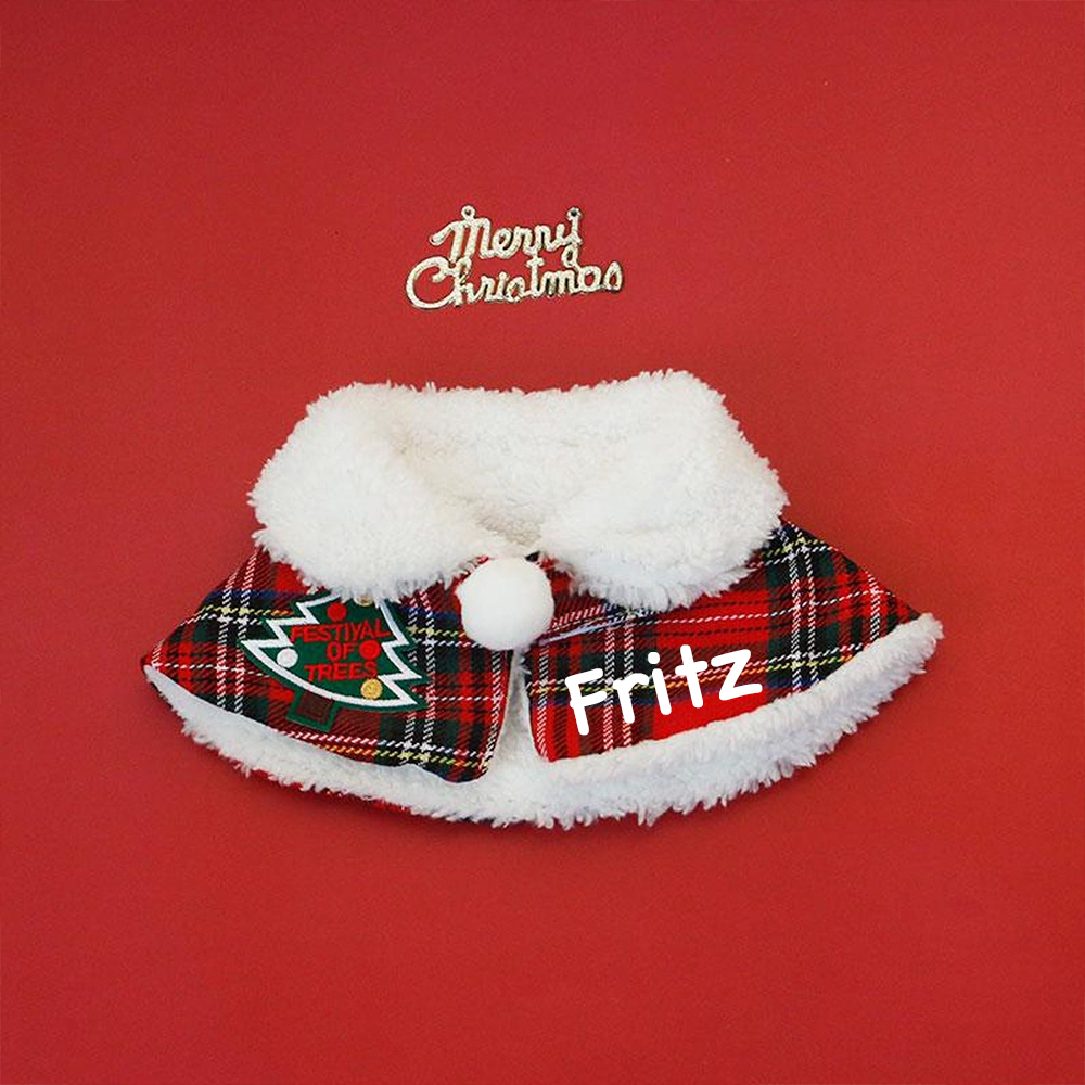 Custom Name Pet Scarf With Plush Collar, Pet Christmas Capes, Cat And Dog Neck Warmers, Christmas Gift For Pet Lovers