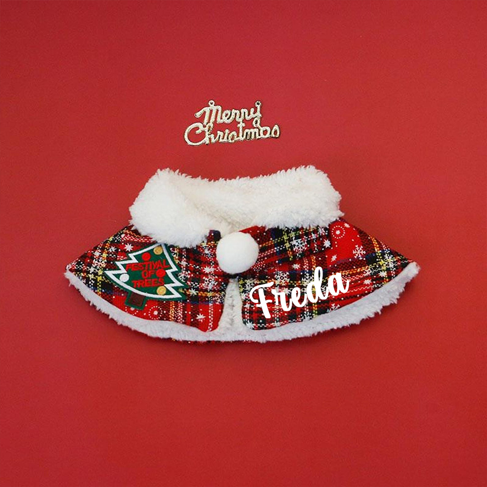 Custom Name Pet Scarf With Plush Collar, Pet Christmas Capes, Cat And Dog Neck Warmers, Christmas Gift For Pet Lovers