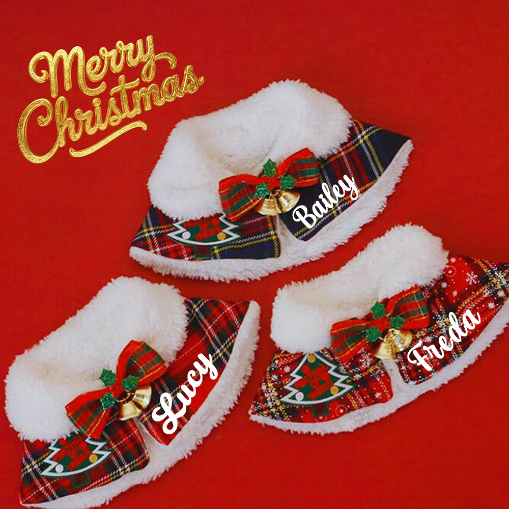 Custom Name Pet Scarf With Plush Collar, Pet Christmas Capes, Cat And Dog Neck Warmers, Christmas Gift For Pet Lovers
