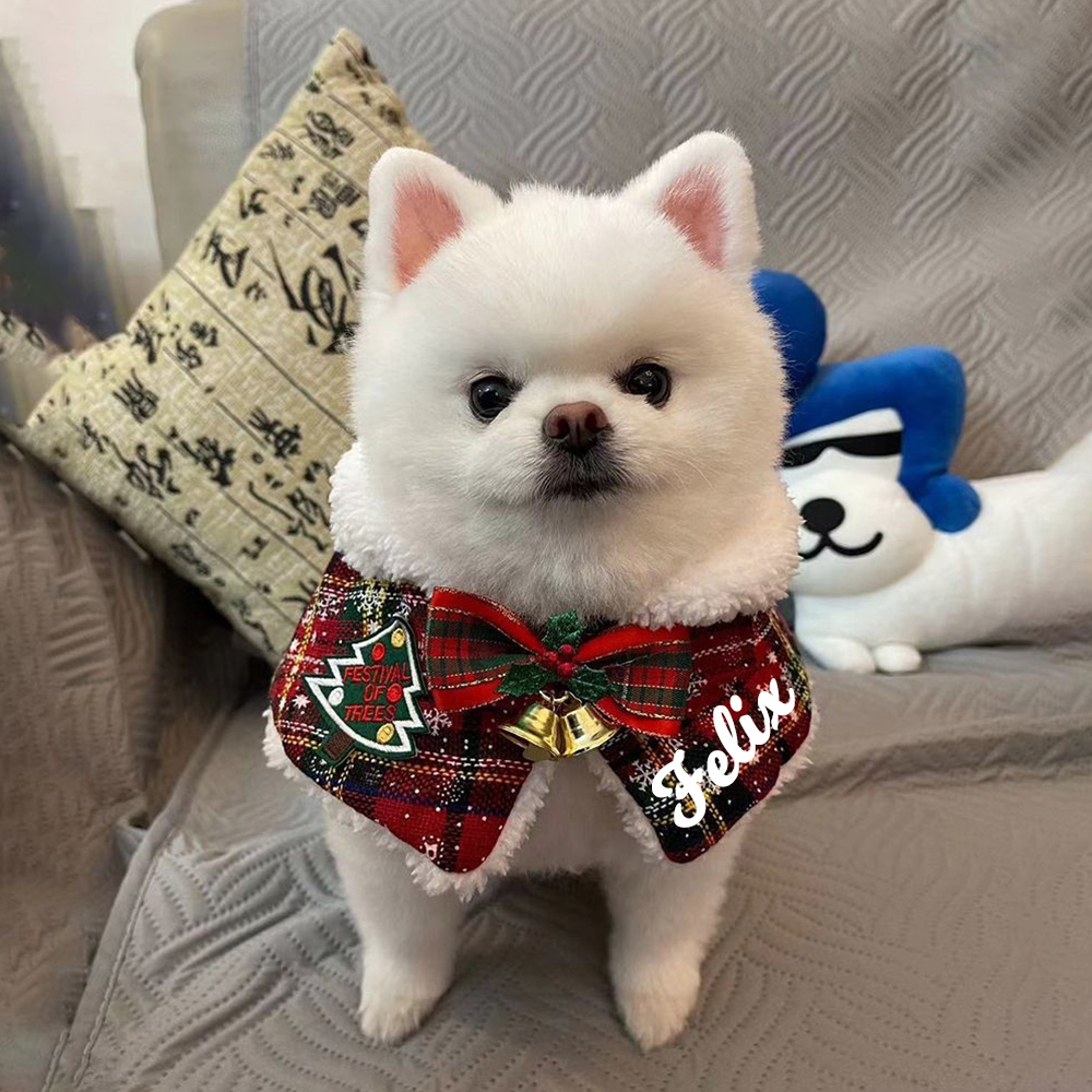 Custom Name Pet Scarf With Plush Collar, Pet Christmas Capes, Cat And Dog Neck Warmers, Christmas Gift For Pet Lovers