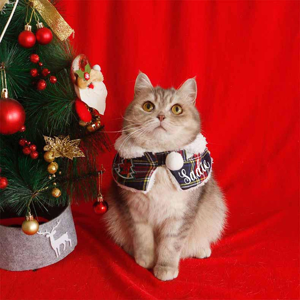 Custom Name Pet Scarf With Plush Collar, Pet Christmas Capes, Cat And Dog Neck Warmers, Christmas Gift For Pet Lovers