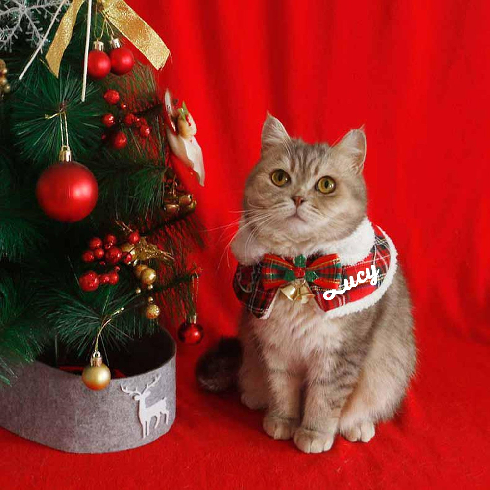 Custom Name Pet Scarf With Plush Collar, Pet Christmas Capes, Cat And Dog Neck Warmers, Christmas Gift For Pet Lovers