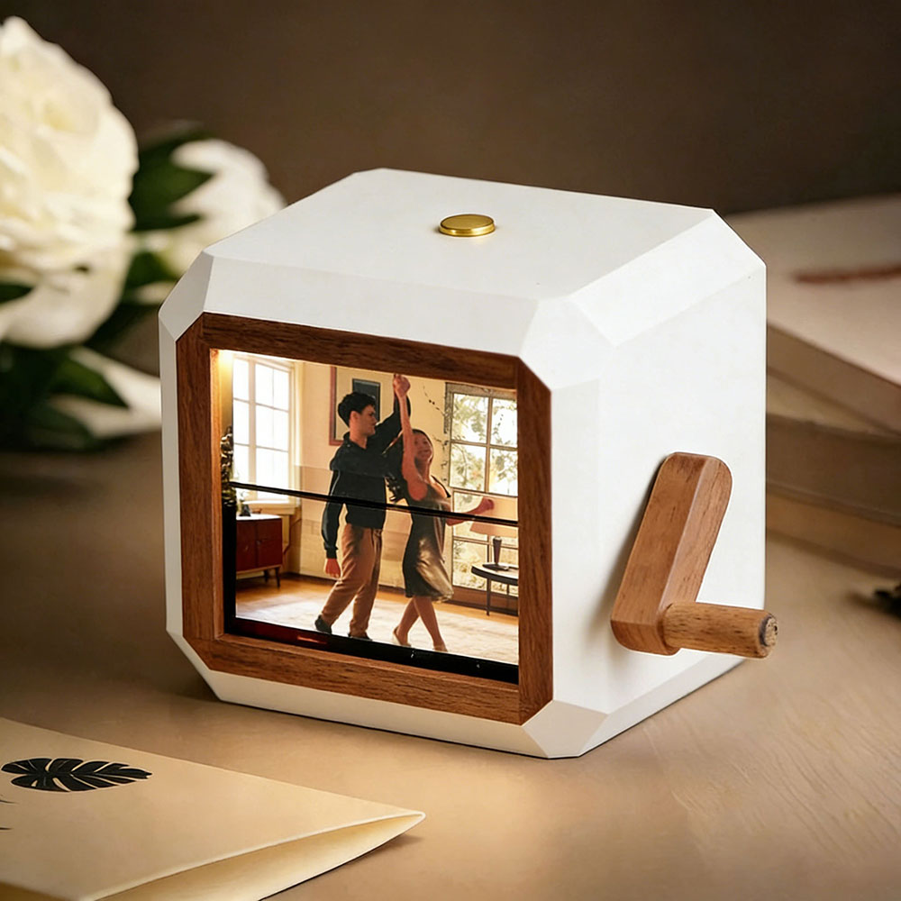 Custom Photo Hand-Crank Flipbook Box Personalized Light-Up Memory Motion Frame for Couples, Families & Special Moments