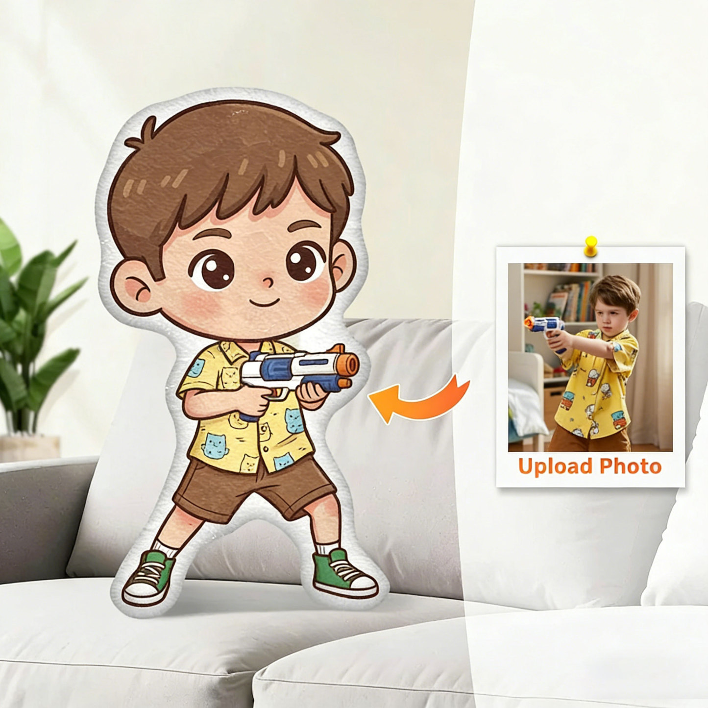 Custom Photo Chibi Cartoon Pillow Personalized Cute Character Cushion, Adorable Gift for Kids & Loved Ones