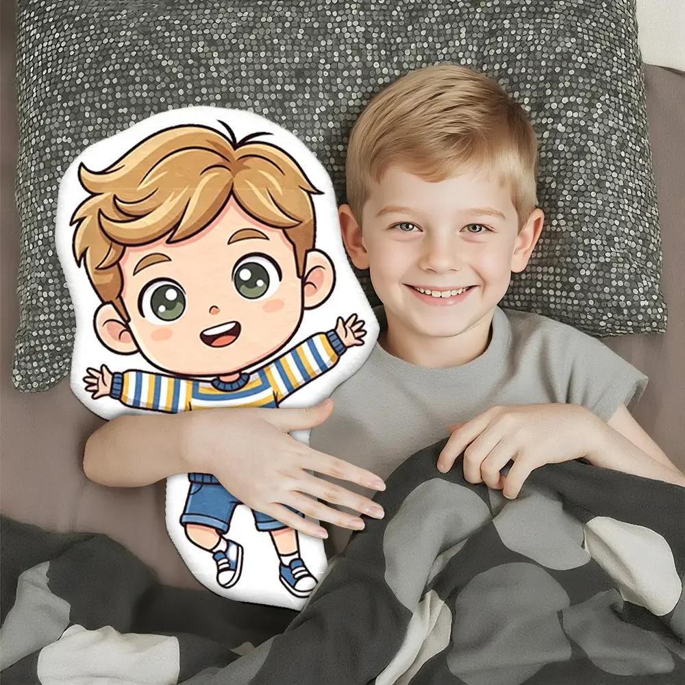 Custom Photo Chibi Cartoon Pillow Personalized Cute Character Cushion, Adorable Gift for Kids & Loved Ones