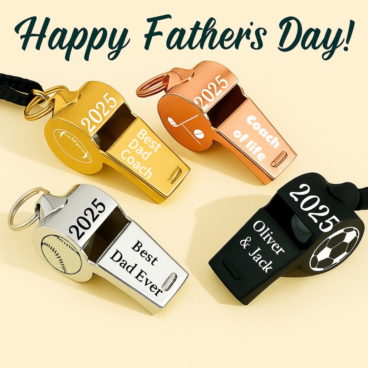 Father's Day Gifts Personalised Whistle with Text , Best Dad Coach, Best Dad Ever, Coach of My Life