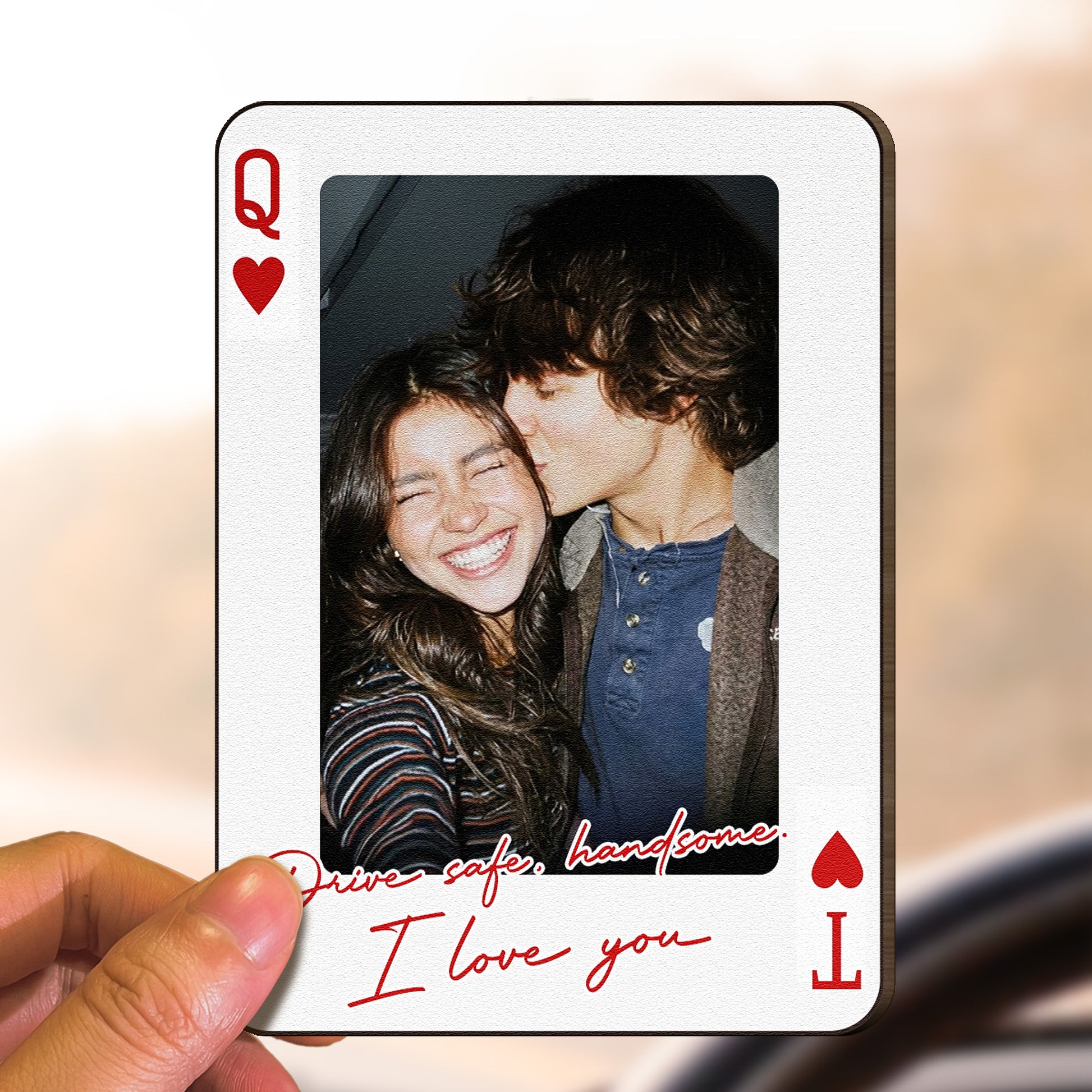 Custom Photo Playing Cards Car Visor Clip – Personalized Wooden Poker-Style Car Photo Clip Valentine’s Day Gift