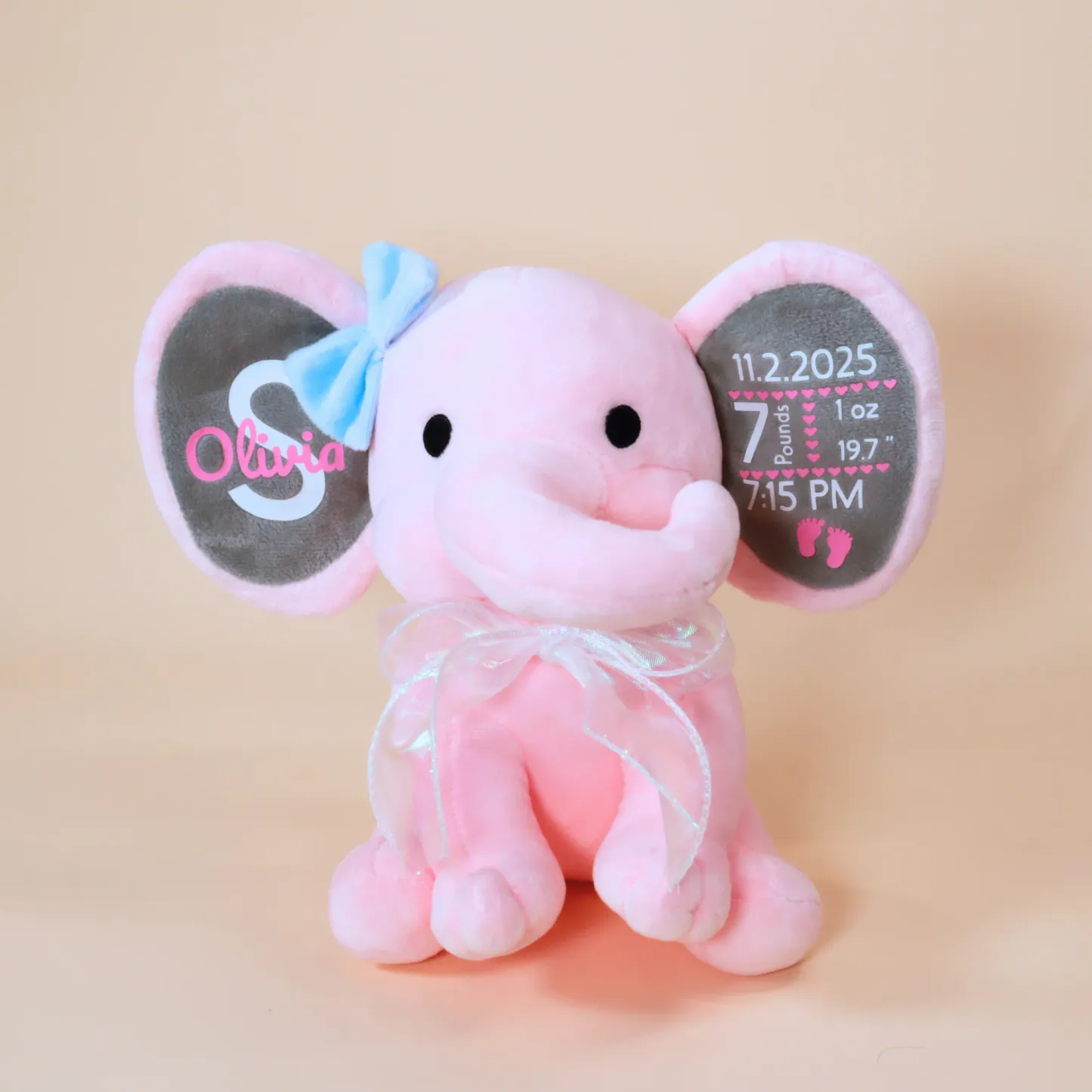 Personalized Birth Stats Elephant – Baby Comfort Plush Toy