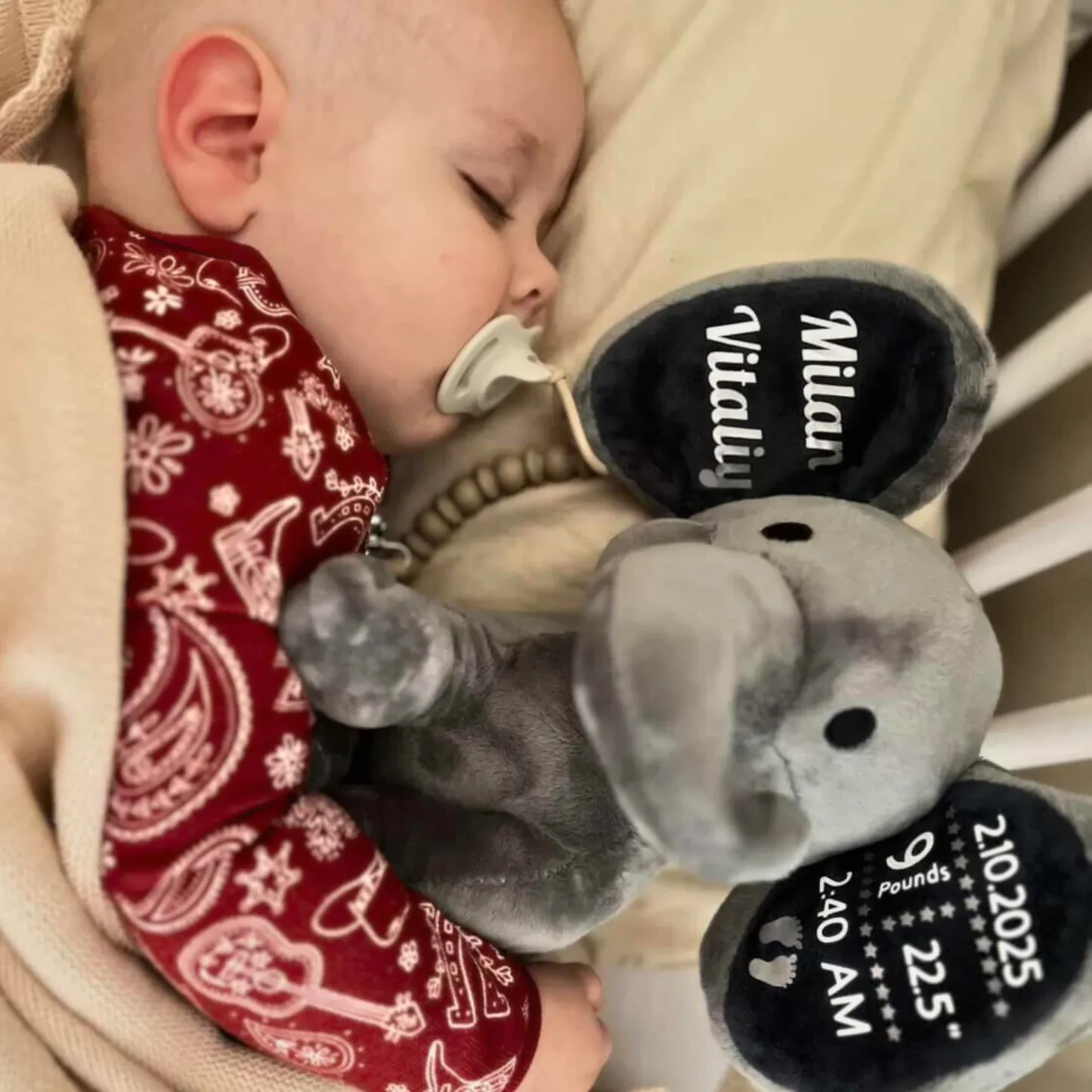 Personalized Birth Stats Elephant – Baby Comfort Plush Toy